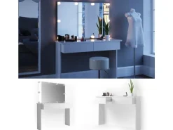 Vicco Schminktisch Azur Weiß 120 cm mit LED Beleuchtung