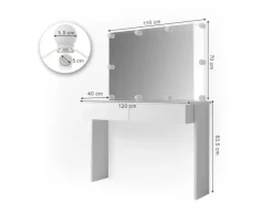 Vicco Schminktisch Azur Weiß 120 cm mit LED Beleuchtung