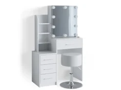 Vicco Schminktisch Conrada Weiß 36 cm mit LED Beleuchtung und Hocker