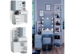 Vicco Schminktisch Conrada Weiß 36 cm mit LED Beleuchtung und Hocker