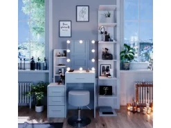 Vicco Schminktisch Conrada Weiß 36 cm mit LED Beleuchtung und Hocker