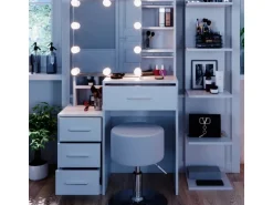 Vicco Schminktisch Conrada Weiß 36 cm mit LED Beleuchtung und Hocker