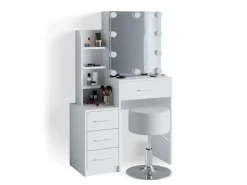 Vicco Schminktisch Conrada Weiß 36 cm mit LED Beleuchtung und Hocker