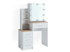 Vicco Schminktisch Conrada Weiß/Sonoma/Sonoma 36 cm mit LED Beleuchtung