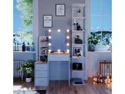 Vicco Schminktisch Conrada Weiß/Sonoma/Sonoma 36 cm mit LED Beleuchtung