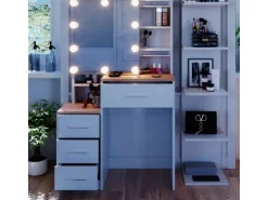 Vicco Schminktisch Conrada Weiß/Sonoma/Sonoma 36 cm mit LED Beleuchtung