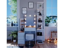 Vicco Schminktisch Conrada Weiß/Sonoma/Sonoma 36 cm mit LED Beleuchtung und Hocker