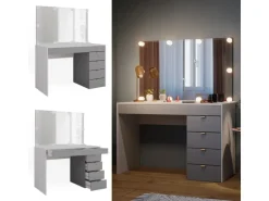 Vicco Schminktisch Elise Weiß/Grau/Grau/Grau 115 cm mit LED Beleuchtung