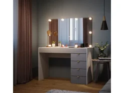 Vicco Schminktisch Elise Weiß/Grau/Grau/Grau 115 cm mit LED Beleuchtung