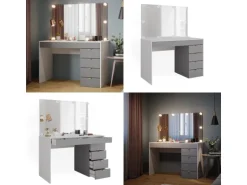 Vicco Schminktisch Elise Weiß/Grau/Grau/Grau 115 cm mit LED Beleuchtung