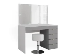 Vicco Schminktisch Elise Weiß/Grau/Grau/Grau 115 cm mit LED Beleuchtung und Hocker