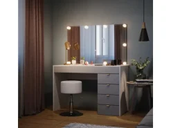Vicco Schminktisch Elise Weiß/Grau/Grau/Grau 115 cm mit LED Beleuchtung und Hocker