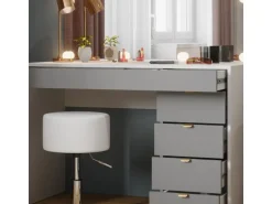 Vicco Schminktisch Elise Weiß/Grau/Grau/Grau 115 cm mit LED Beleuchtung und Hocker