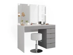 Vicco Schminktisch Elise Weiß/Grau/Grau/Grau 115 cm mit LED Beleuchtung und Hocker