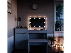 Vicco Schminktisch Lilli Weiß 135 cm mit LED Beleuchtung und Bank