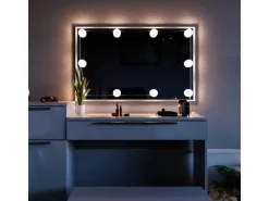 Vicco Schminktisch Lilli Weiß 135 cm mit LED Beleuchtung und Bank