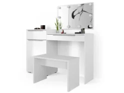 Vicco Schminktisch Lilli Weiß 135 cm mit LED Beleuchtung und Bank