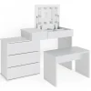 Vicco Schminktisch Lotos Weiß 117.4 cm mit LED Beleuchtung und Bank