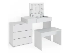 Vicco Schminktisch Lotos Weiß 117.4 cm mit LED Beleuchtung und Bank