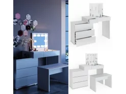 Vicco Schminktisch Lotos Weiß 117.4 cm mit LED Beleuchtung und Bank