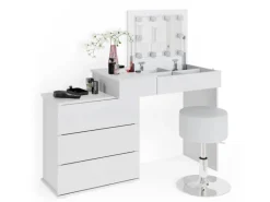 Vicco Schminktisch Lotos Weiß 117.4 cm mit LED Beleuchtung und Hocker