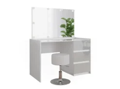 Vicco Schminktisch Marla Weiß Hochglanz 120 cm mit Spiegel Hocker LED-Lichterkette