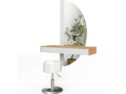 Vicco Schminktisch Melisa Weiß/Eiche 120 cm mit LED Beleuchtung und Hocker