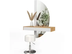 Vicco Schminktisch Melisa Weiß/Eiche 120 cm mit LED Beleuchtung und Hocker