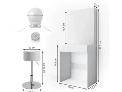 Vicco Schminktisch Melle Weiß 68 cm mit LED Beleuchtung und Hocker