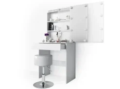 Vicco Schminktisch Melle Weiß 68 cm mit LED Beleuchtung und Hocker