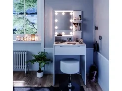 Vicco Schminktisch Ruben Weiß 60 cm mit LED Beleuchtung und Hocker