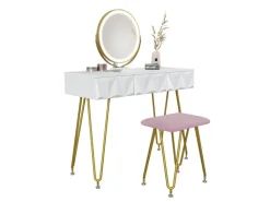 Vicco Schminktisch Ruby Weiß 100 cm mit LED Beleuchtung und Hocker