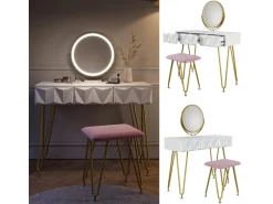 Vicco Schminktisch Ruby Weiß 100 cm mit LED Beleuchtung und Hocker