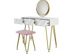 Vicco Schminktisch Ruby Weiß 100 cm mit LED Beleuchtung und Hocker