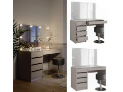 Vicco Schminktisch Sherry Cashmere 120 cm mit Spiegel Hocker & LED-Beleuchtung