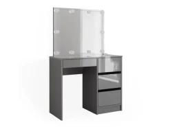 Vicco Schminktisch Sherry Grau/Grau Hochglanz 90 cm mit LED Beleuchtung und Hocker