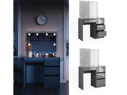 Vicco Schminktisch Sherry Grau/Grau Hochglanz 90 cm mit LED Beleuchtung und Hocker