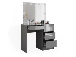 Vicco Schminktisch Sherry Grau/Grau Hochglanz 90 cm mit LED Beleuchtung und Hocker