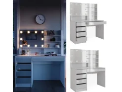 Vicco Schminktisch Sherry Weiß 55 cm mit LED Beleuchtung und Spiegelregal