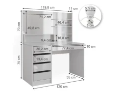 Vicco Schminktisch Sherry Weiß 55 cm mit LED Beleuchtung und Spiegelregal