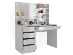 Vicco Schminktisch Sherry Weiß 55 cm mit LED Beleuchtung und Spiegelregal