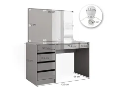 Vicco Schminktisch Sherry Grau 120 cm mit LED Beleuchtung