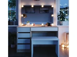 Vicco Schminktisch Sherry Weiß/Sonoma/Sonoma 55 cm mit LED Beleuchtung und Bank