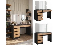 Vicco Schminktisch Sherry Anthrazit/Goldkraft Eiche 120 x 75 cm mit Spiegel & LED-Beleuchtung