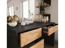 Vicco Schminktisch Sherry Anthrazit/Goldkraft Eiche 120 x 75 cm mit Spiegel & LED-Beleuchtung