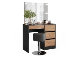 Vicco Schminktisch Sherry Anthrazit/Goldkraft Eiche 90 x 75 cm mit Spiegel LED-Beleuchtung & Hocker