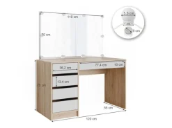Vicco Schminktisch Sherry Weiß/Sonoma/Sonoma 120 cm mit LED Beleuchtung