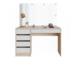 Vicco Schminktisch Sherry Weiß/Sonoma/Sonoma 120 cm mit LED Beleuchtung