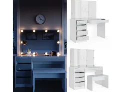 Vicco Schminktisch Sherry Weiß 55 cm mit LED Beleuchtung und Bank