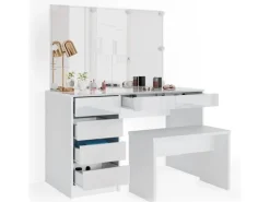 Vicco Schminktisch Sherry Weiß 55 cm mit LED Beleuchtung und Bank